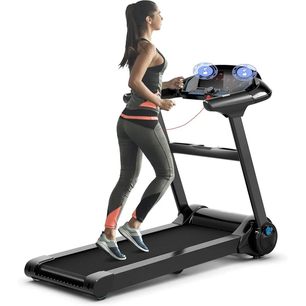 

Foldable treadmill, 2.25HP electric inclined treadmill with LED touch screen and bluetooth speaker, portable compact treadmill