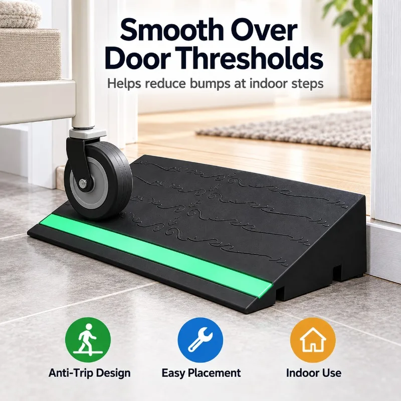 1PC Plastic Threshold Ramp Indoor Doorway Slope Mat with Glow Strip Anti Slip for Toy Cars Small Wheels Black Gray