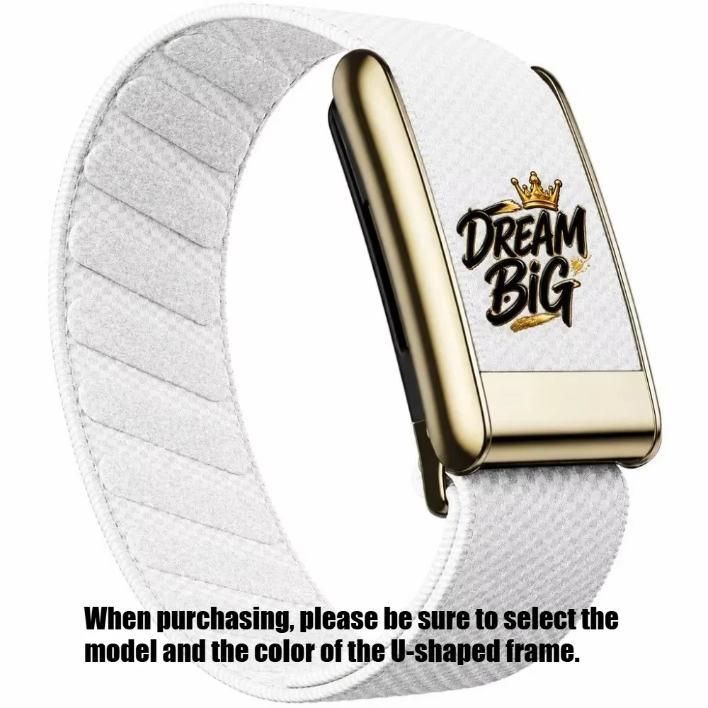 Compatible with WHOOP 5.0 MG Gold Crown Dream Big Letter Print Nylon Woven Metal Replacement Wristband