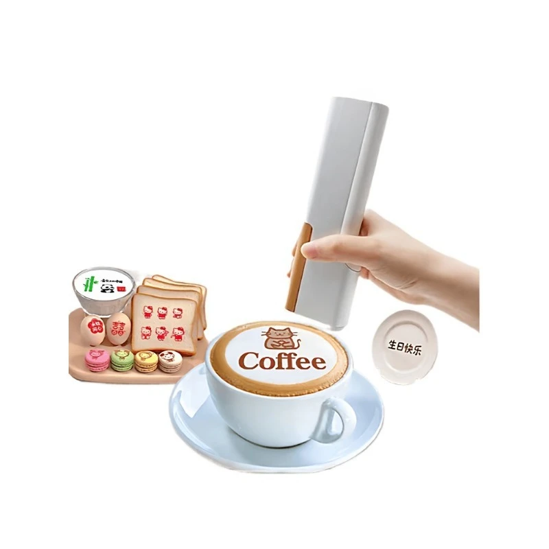 3D coffee latte machine, food printer, plate, table cloth, edible ink drink pattern