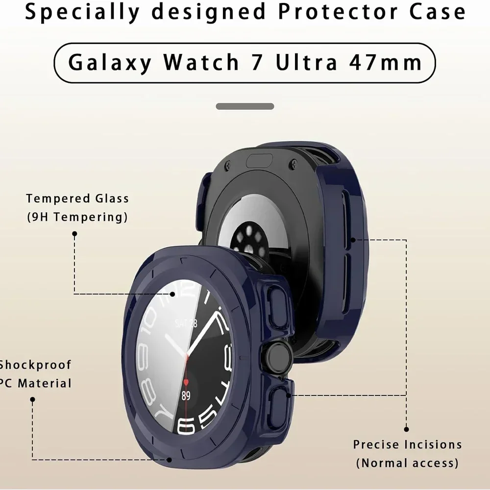 PC Case for Samsung Galaxy Watch 7 Ultra 47mm Tempered Glass Anti-scratch Screen Protector Bumper