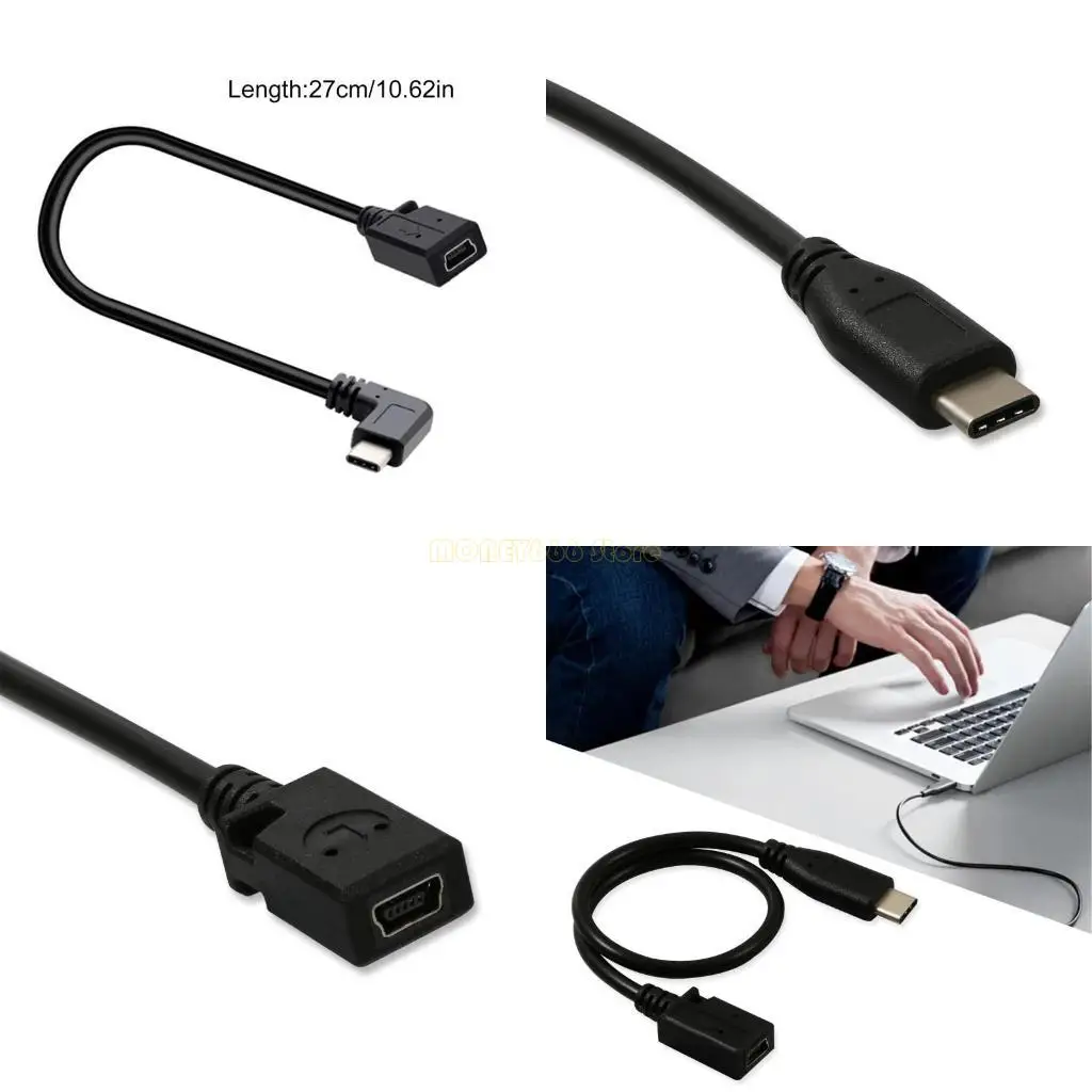F62C 480Mbps Charging Converter Cable USB 5Pin Female to Type C Male Adapter Line for Smartphones Tablets Headphones