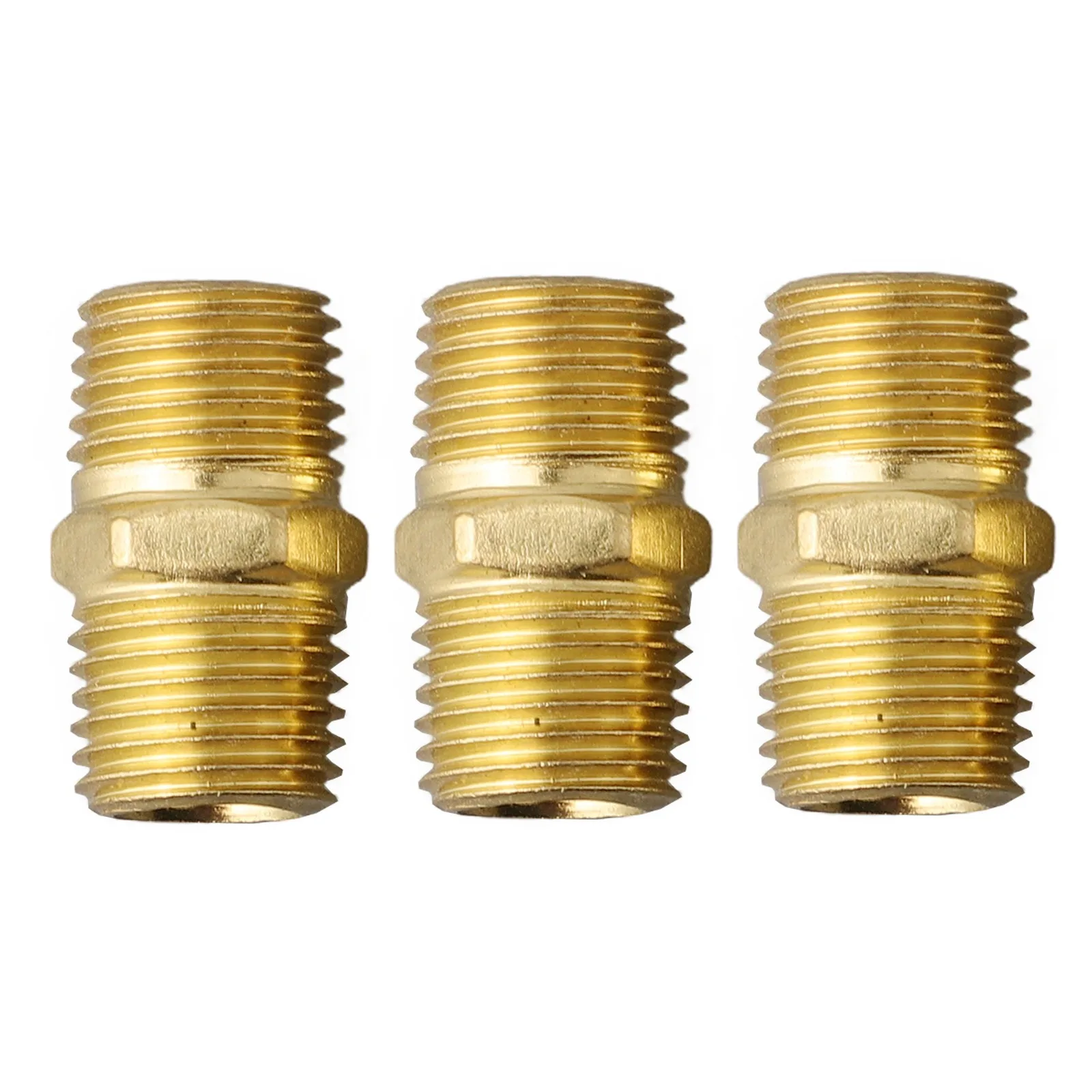 Adaptador de tubo de latón de 1/4 pulgadas, 1 3 uds., 27mm, accesorios, herramienta de aire, conector de compresor, tetina hexagonal en tono dorado