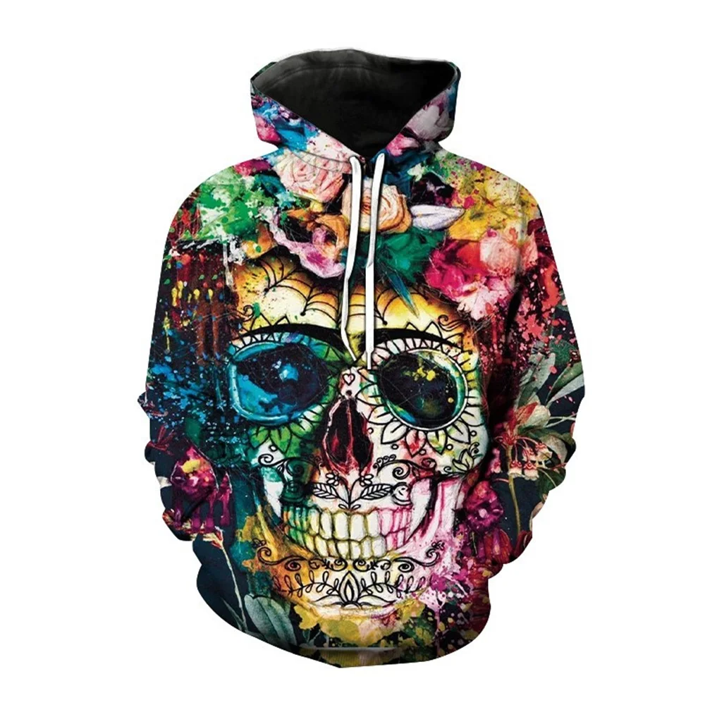 Autumn Skull Flower 3D Print Hoodies Men Women Fashion Gothic Casual Sweatshirts Oversized Hoodie Pullovers Tracksuit Clothing