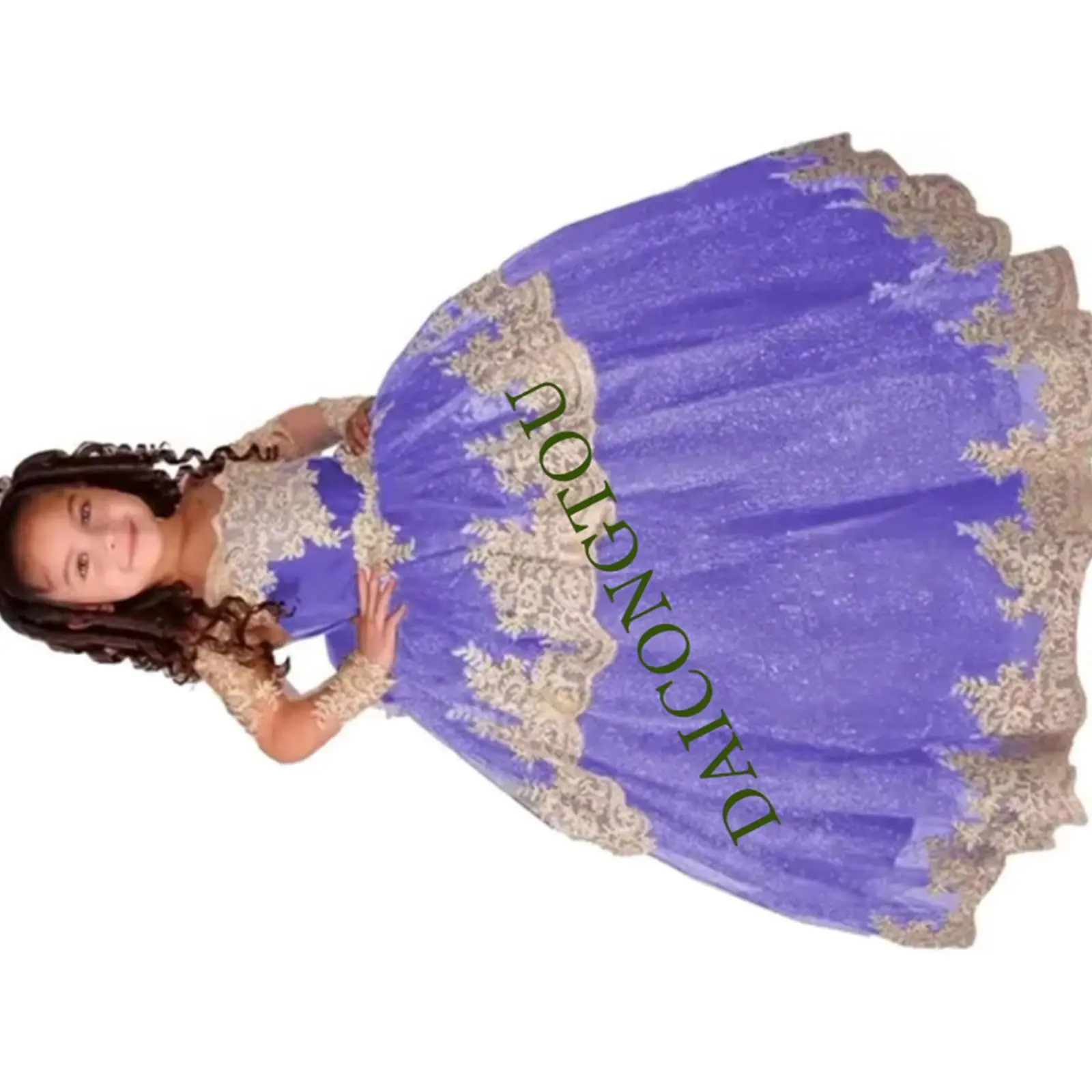 

CustomizedFlower Girl Dress Glitter Puffy Gold Appliques Bow Tulle Princess Pageant Kids Birthday Gift Wedding Dresses Ball Part