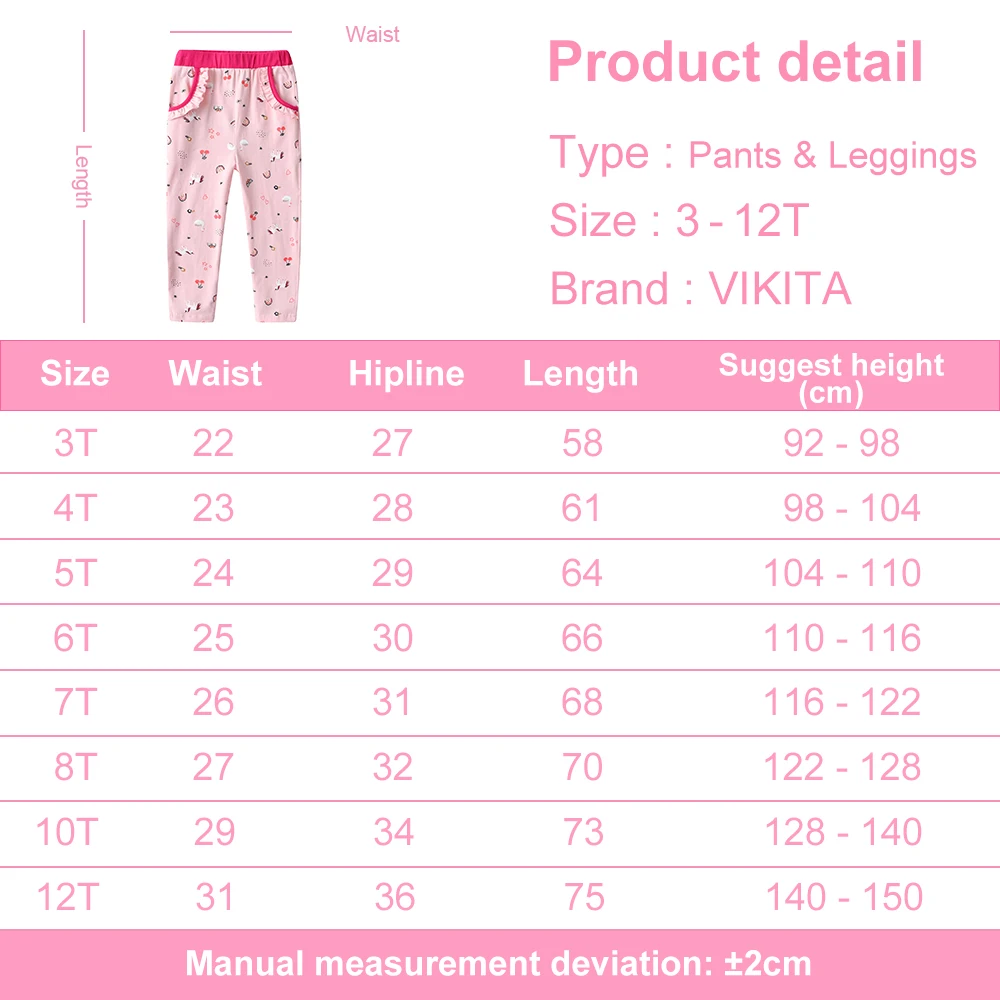VIKITA Girls Licorne Leggings Pants Cotton Casual Trousers Toddlers Kids Cartoon Pink Leggings with Pockets Children\'s Clothing