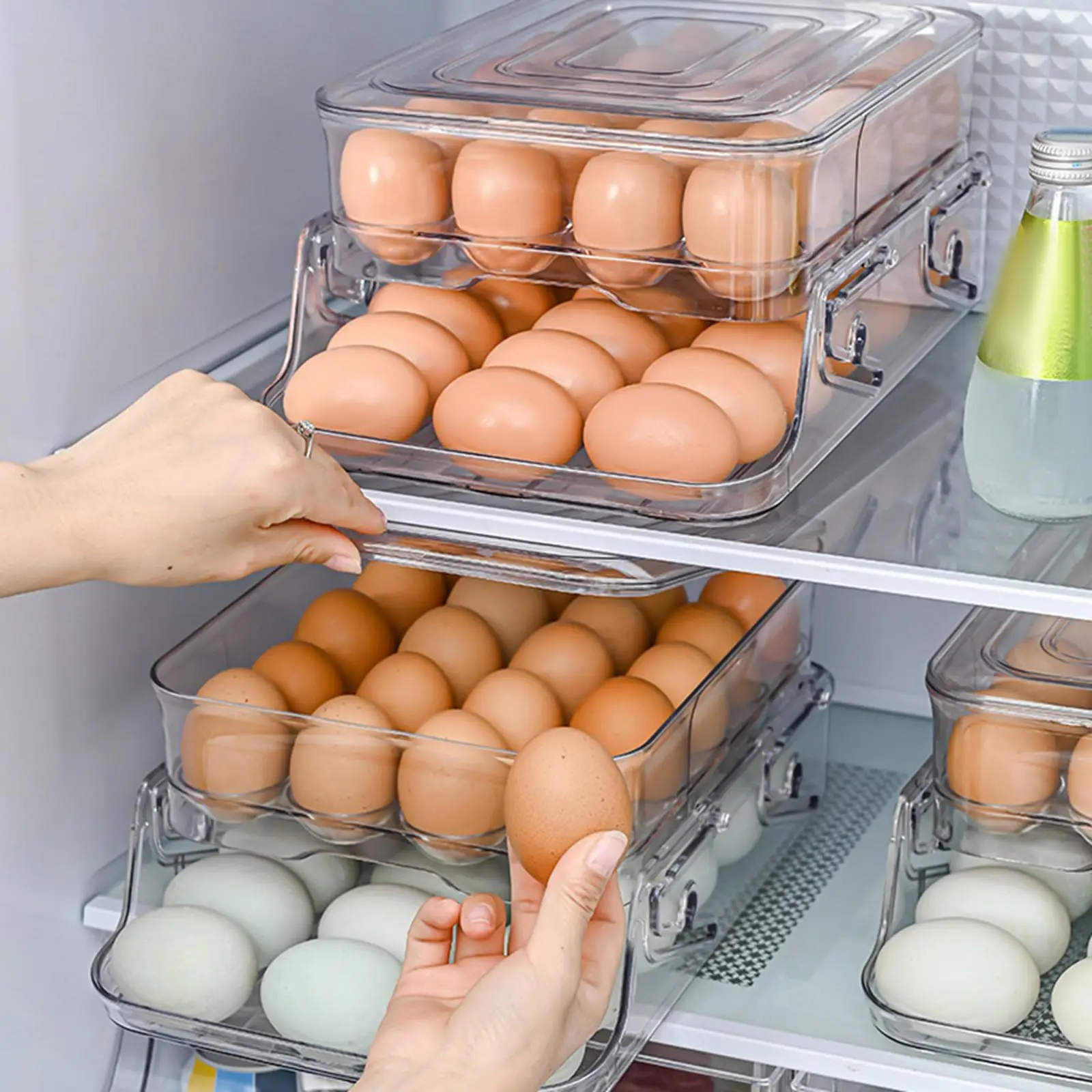 egg Holder for Refrigerator Clear Household Stackable with Lid Kitchen Egg Holder for Egg Organizer Storage Container