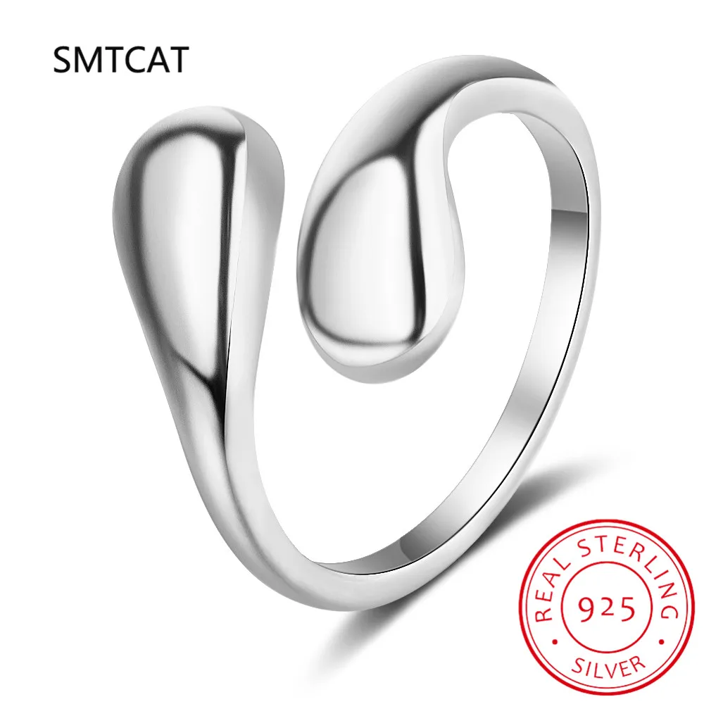 925 Sterling Silver Chunky Adjustable Water Droplet Ring Handmade High Polished Thumb Band Statement Ring Anillos for Women Girl view 2