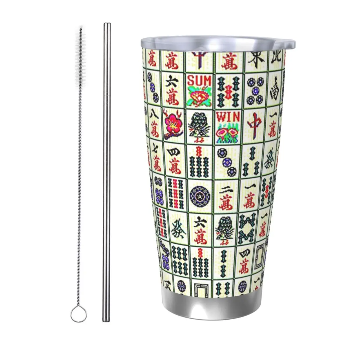 

Mahjong Stainless Steel Tumbler Vacuum Insulated Mugs Thermal Cold Cup Straws With Lid 20oz