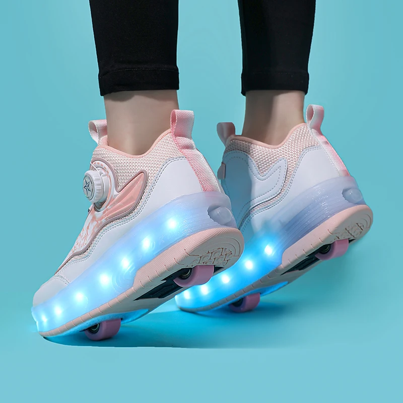 Boys' walking shoes Two-wheeled children's flash skates Student sports roller skates students can invisible burst shoes