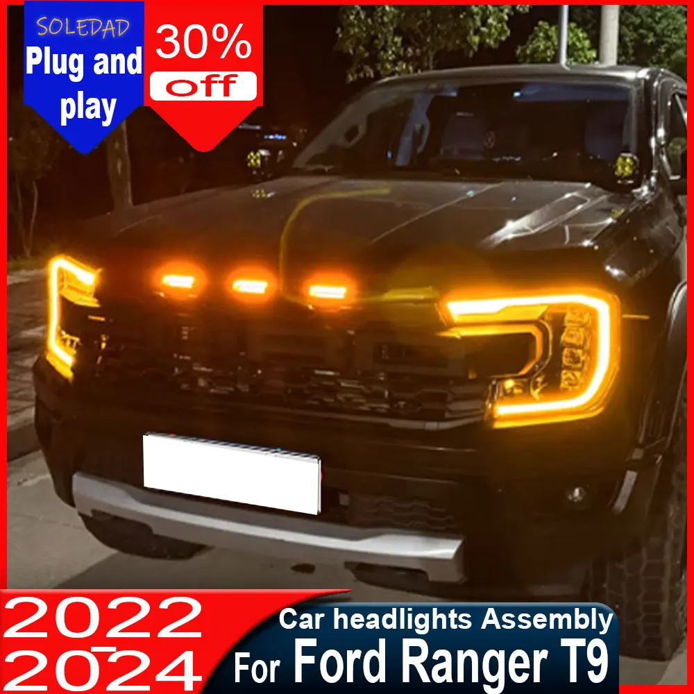 Car Styling FOR Ford Ranger T9 2021-2023 Upgrade Front Projector Lens Head Lamp LED Bulbs Car Stuff Mobile Accessory