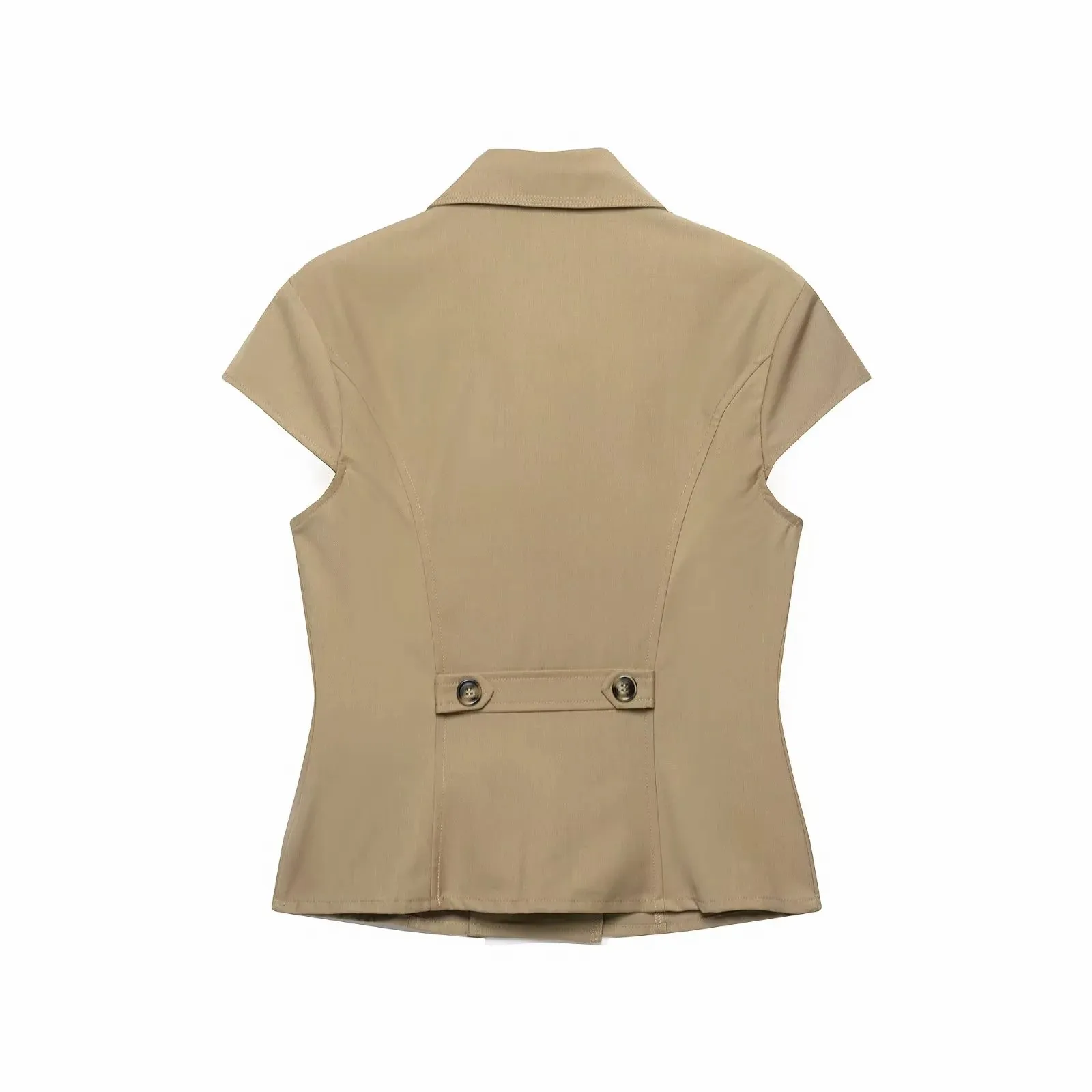 Damen Doppelreihige Bluse 2026 Sommer Kurzarm Umlegekragen Slim Fit Knopfleiste Hemd Elegante Büro-Damen Oberteile – Detail 3