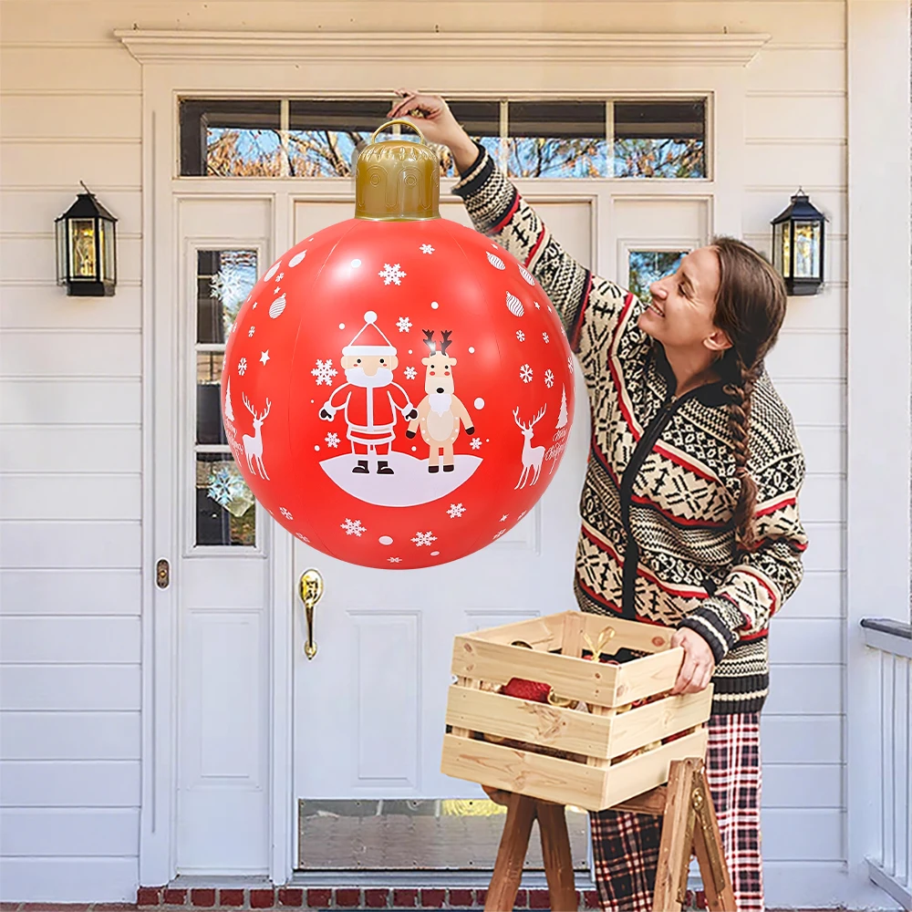  1pc Inflatable Christmas Ball PVC Blow up Decorated Ball Christmas Xmas Tree Ornament for Outside Yard Lawn Porch Decor