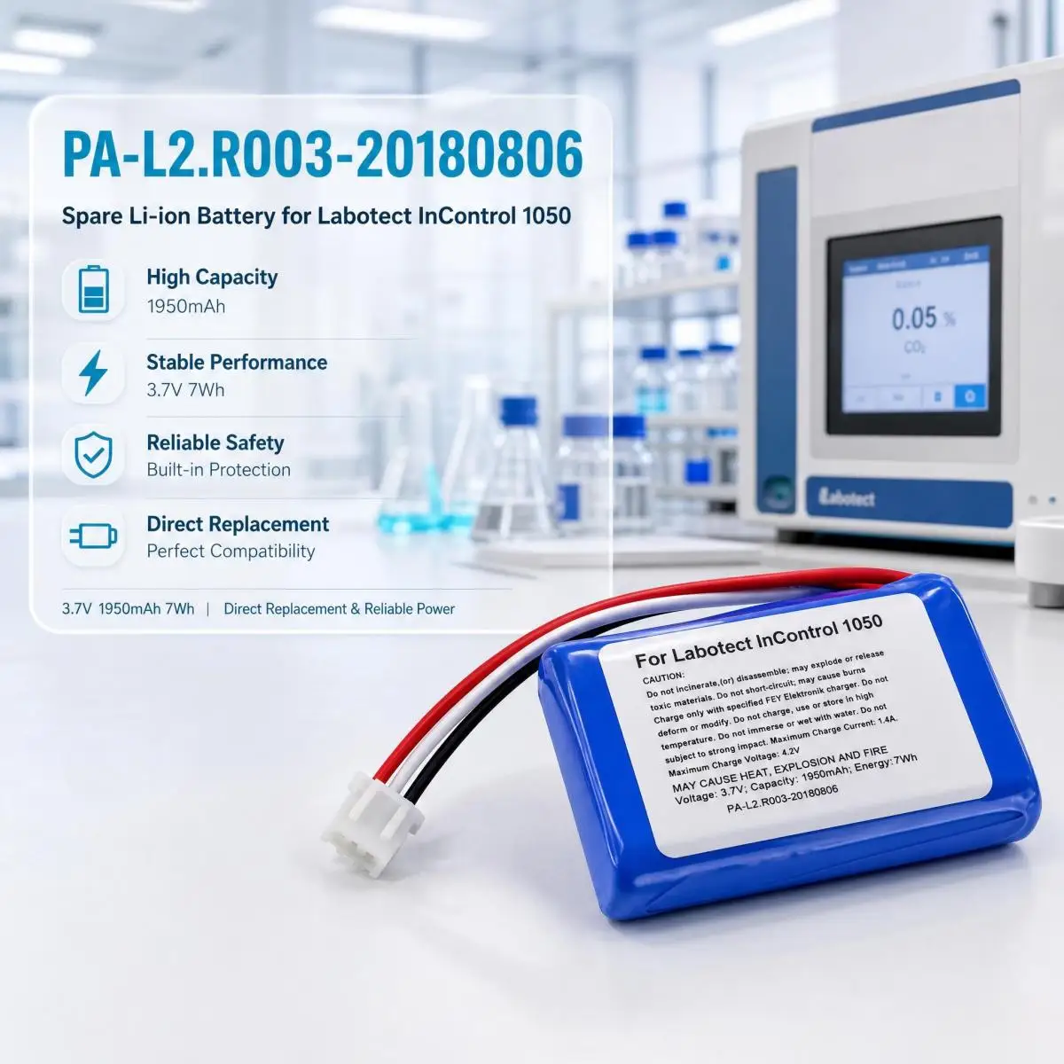 PA-L2 R003-20180806 Spare Li-ion Battery 3.7V 1950mAh Compatible with Labotect InControl 1050 CO2 Analyzer Tester