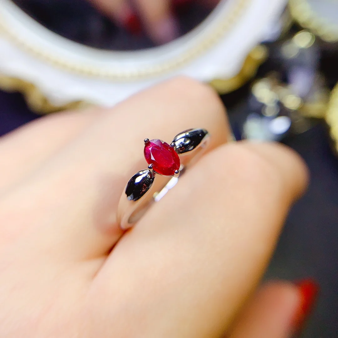 Natural Ruby Ring, 925 Silver Certified, 4x6mm gem, holiday gift for girls, free product shipping