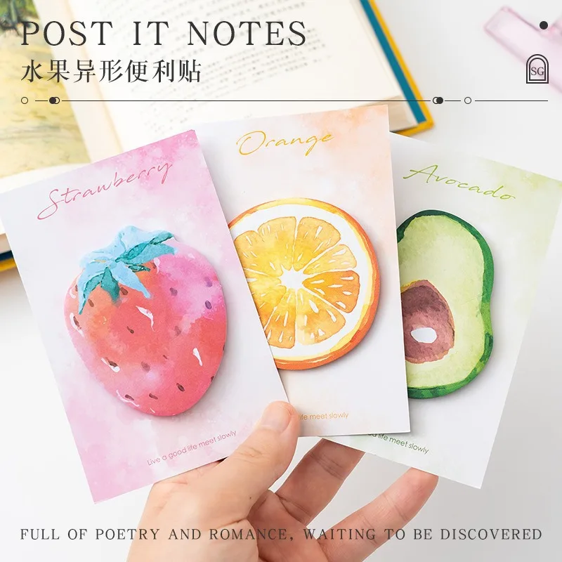 30 Sheets/Pad Korean Stationery Cute Fruit Basket Sticker Bookmark Notepad Sticky Note Bookmark School Office Supplies Kawai