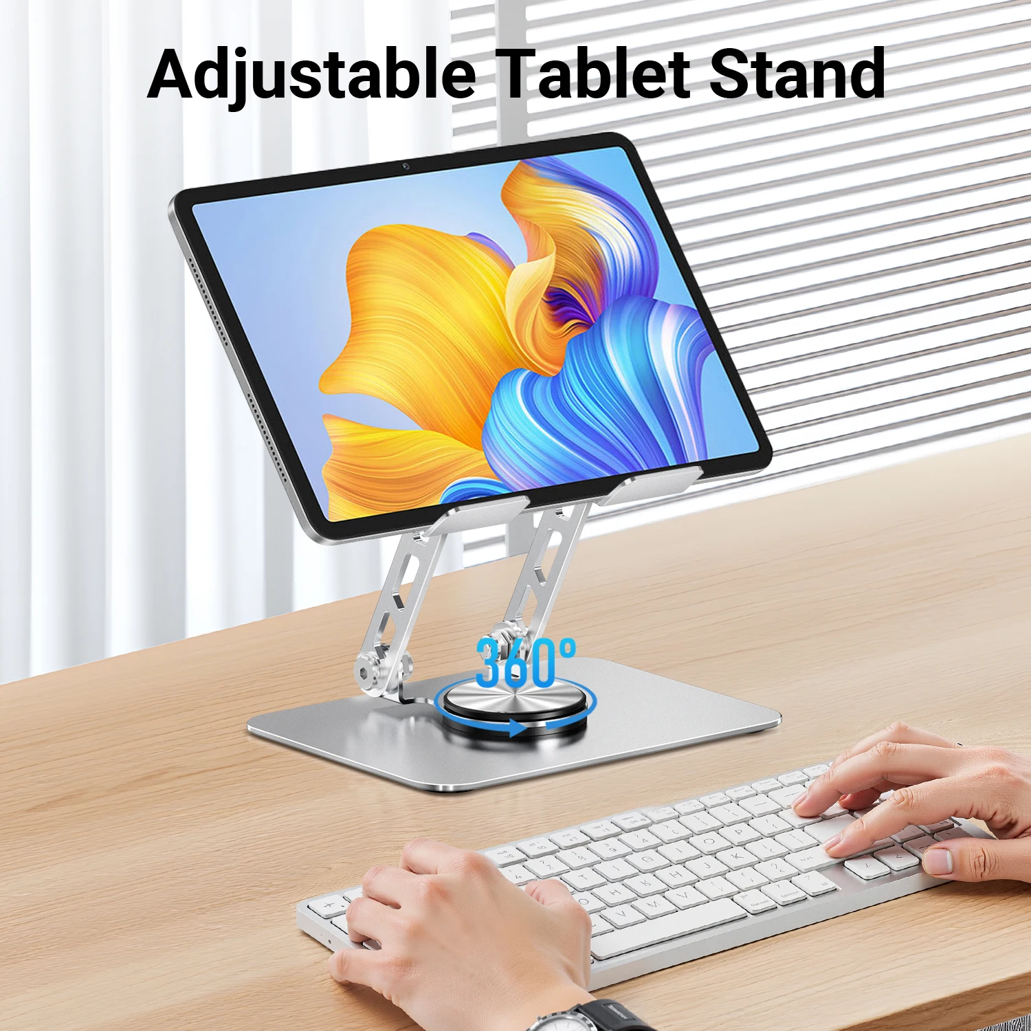 iPad Stand for Desk, 360 Rotating Adjustable Portable Monitor Tablet Holder Office Accessories Compatible with iPad Pro 13, 12