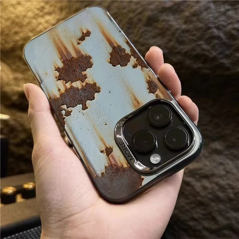 حار ريترو الصدأ نمط تصفيح جراب هاتف آيفون 16e 16 برو ماكس 15 14 زائد 13 12 Mini 11 Pro للصدمات سيليكون الغطاء الخلفي #2