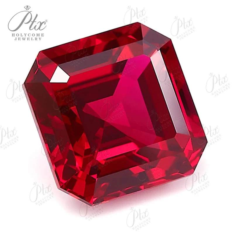 Lab Grown Ruby Pigeon Blood Red Asscher Square Shape Charm Gemstone for Diy Beads Making Materials AGL Certificate