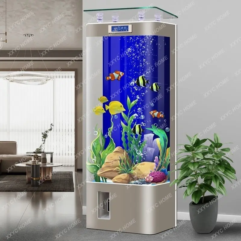 Glass Smart Fish Globe Living Room Home Medium Vertical Floor Aquarium