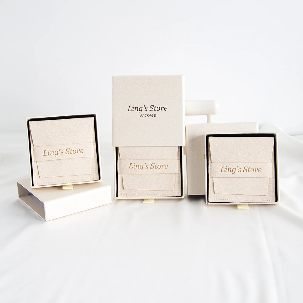 

50Pcs Lovely Custom Logo Solid Color Drawer Boxes with Microfiber Velvet Packaging Pouch Earrings Necklace Jewelry Storage Bags