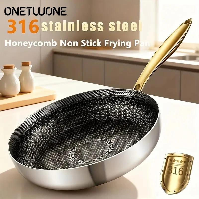 Sartén de acero inoxidable 316, Wok antiadherente, sartén de panal, sartén para carne casera, estufa de Gas, olla, utensilios de cocina de inducción