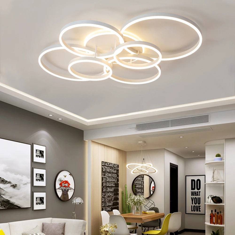 Modern Round LED Ceiling Light fixture Dimmable White Circle Rings Design Living Room Bedroom Kitchen Ceiling lamp Lighting