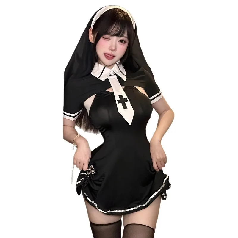 Sexy Dress Elegant Pure Desire Cosplay Nun Uniform Short Sleeved For Woman Nightclub Wear For Woman Dress Charming Sweet 5KP5