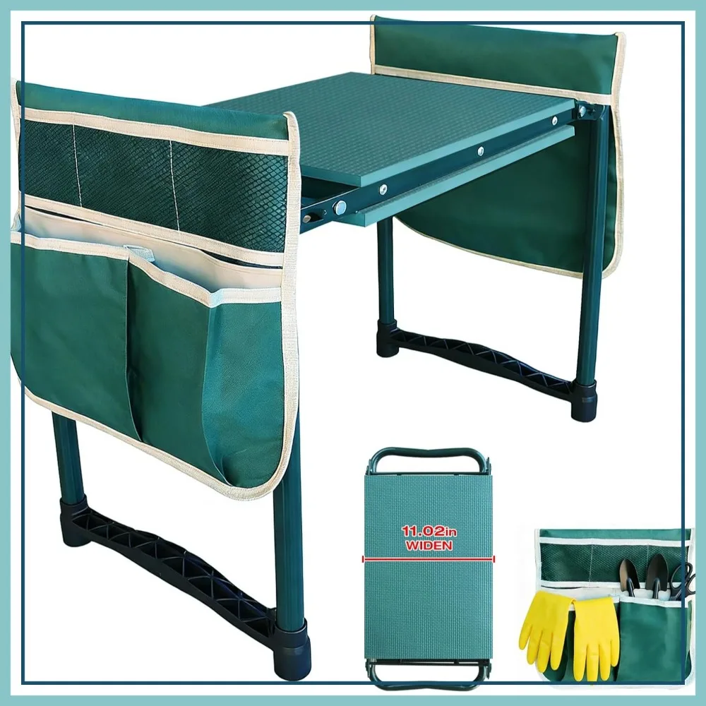 

Extra-Wide 11" Foldable Garden Kneeler & Seat with 2 Tool Bags, Non-Slip, Heavy Duty