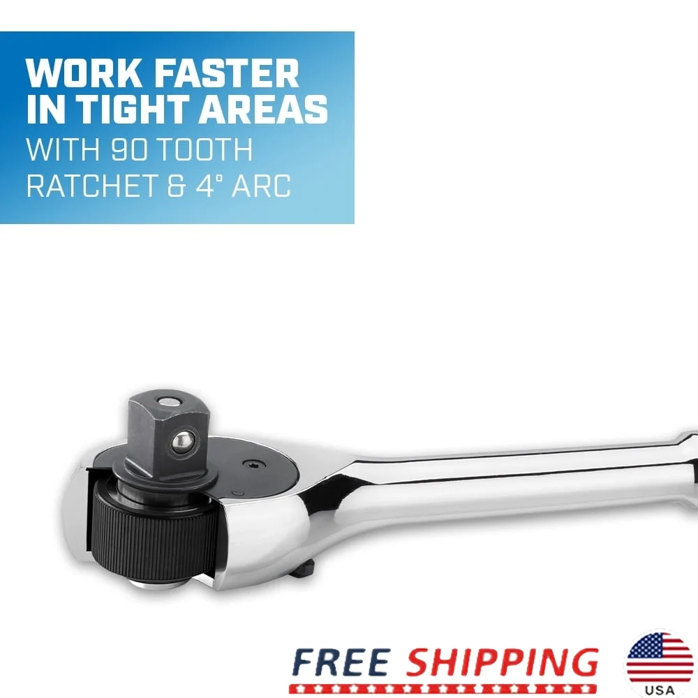 

Набор инструментов для механики, 140 предметов, с 90-зубчатым храповым механизмом, хромированная отделка, метрический быстроразъемный органайзер SAE, сверхмощные инструменты