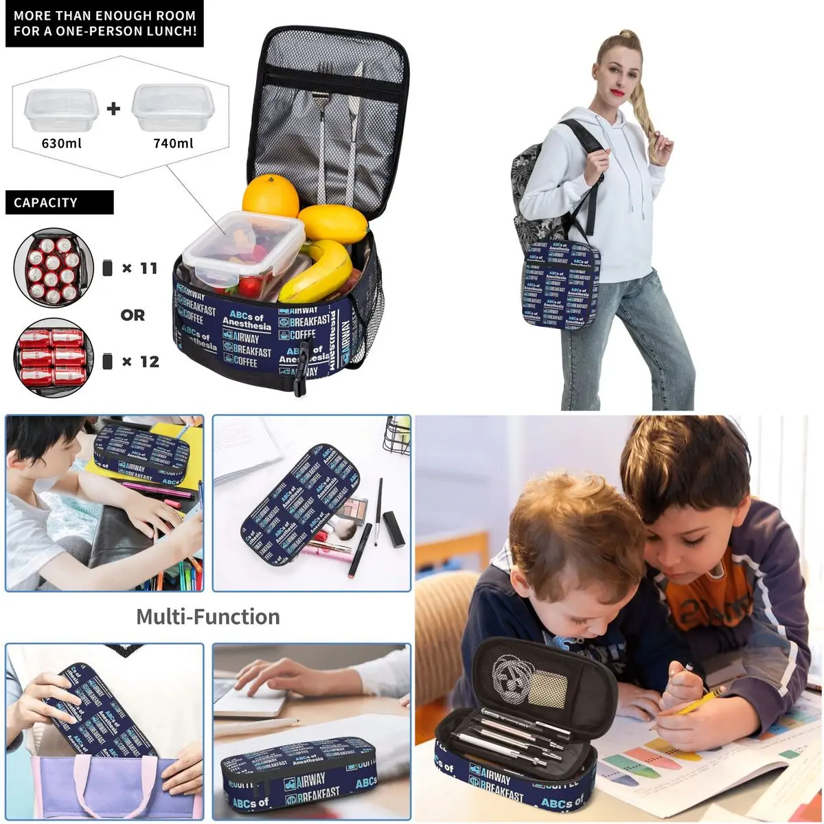 Anesthesiologist Anesthesiology Doctor Nurse Funny ABCs Of Anesthesia Backpacks Bookbag Lunch Bag Pen Bag Three-Piece Set