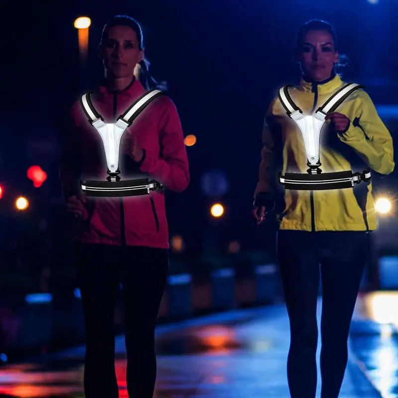 Running Light Vest USB Running Reflective Gear Light LED Reflective Bike Gear Flashing Lights For Runners Lights With Belt Bag