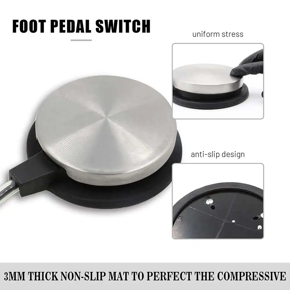 Pedal de pie de tatuaje Premium con cable suave de silicona, Control de interruptor de pie de tatuaje redondo de acero inoxidable de 360 grados para máquina de tatuaje