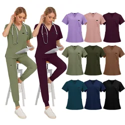 Uniformes de enfermera para mujer, ropa médica de manga corta de tela fina y ligera, pantalones de enfermería, uniformes médicos elásticos para verano