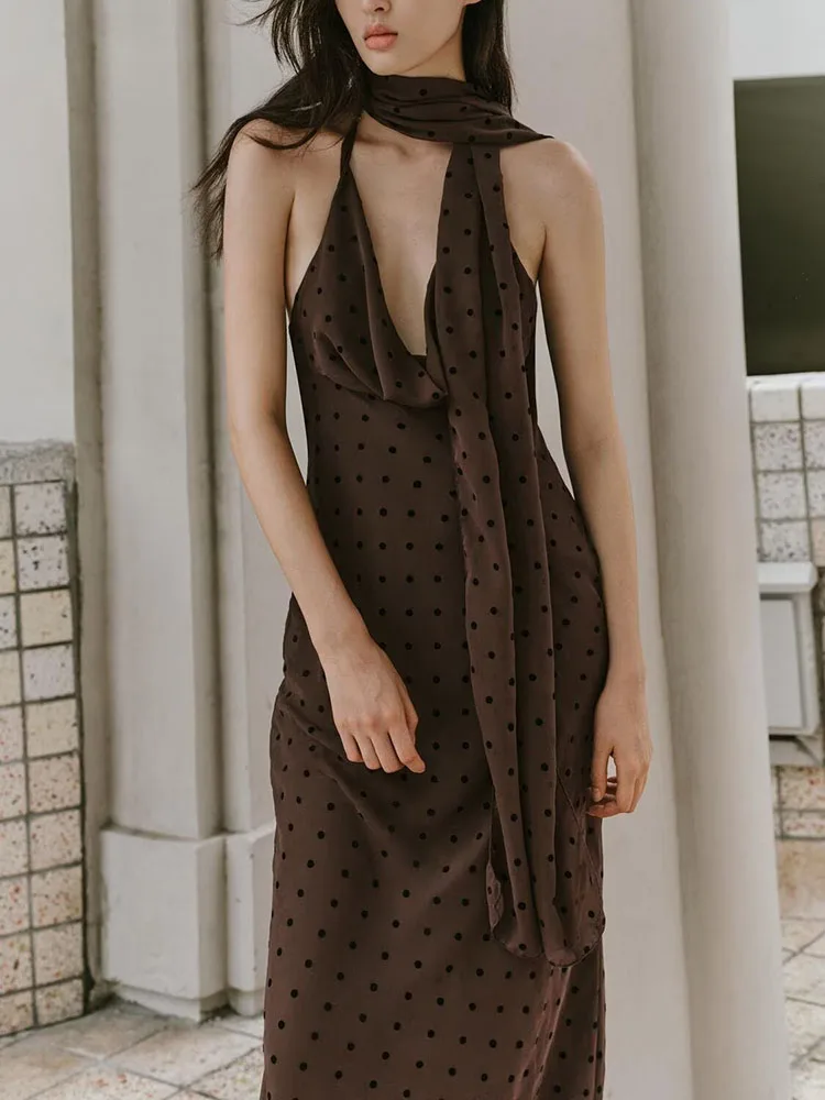 Été nouveau Sexy Bal Svel à pois écharpe longue Dr taille haute robe pour les femmes Par robe de soirée suspendue Ne Sle