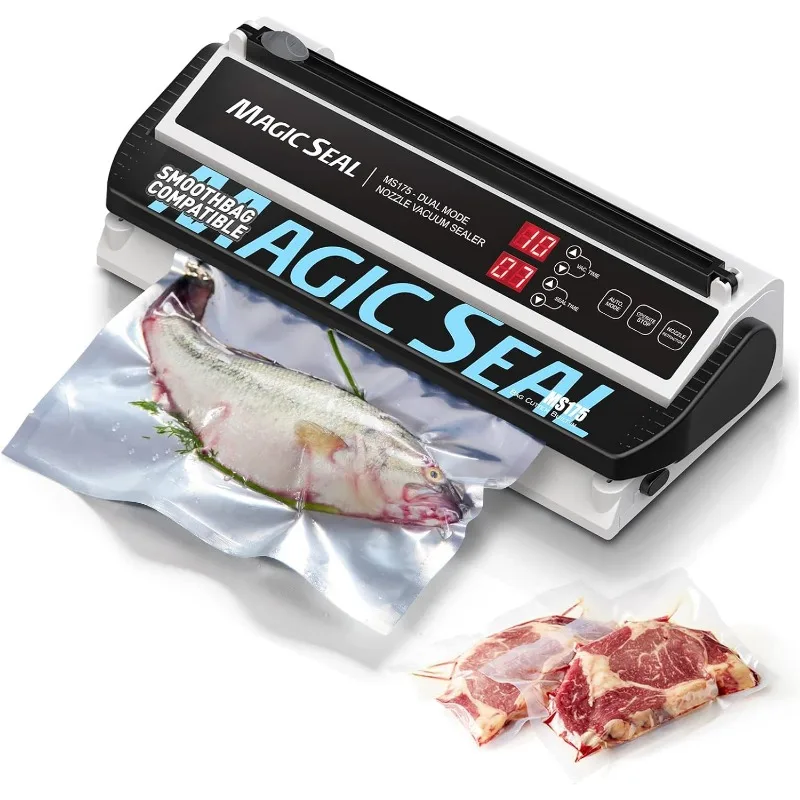 

Magic Seal MS175 Vacuum Sealer Machine for Food Preservation, Nozzle Type,Compatible, Mylar Bags, Adjustable Vacuum,Sealing Time