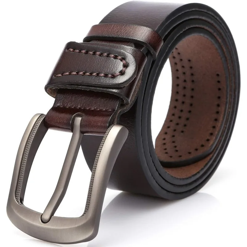 DOVAVA Mens Leather Belt Anti-scratched Buckle Soft Genuine Belts for Casual Jeans Dress