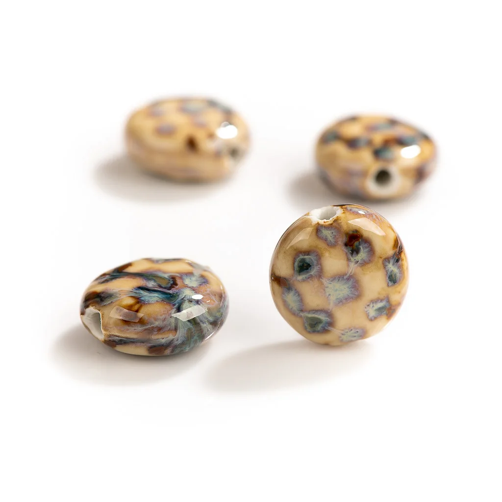 20 # 5 pièces spécial imprimé léopard plat en céramique porcelaine perle pendentif fabrication de bijoux perles matériaux faits à la main Bracelet # XN193