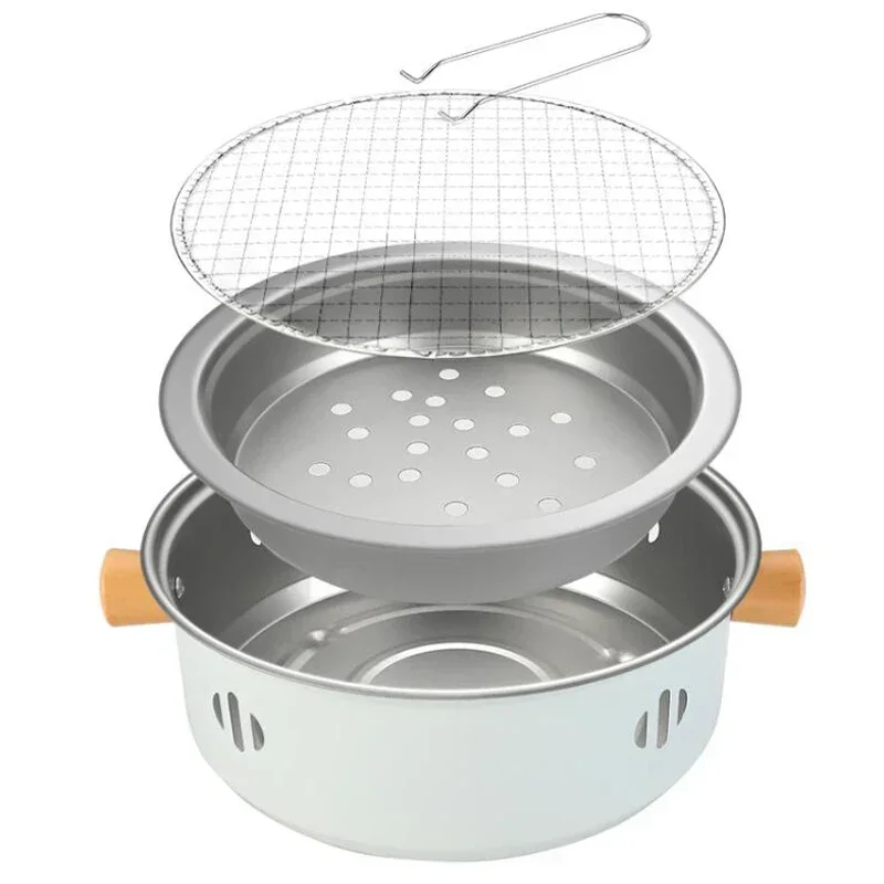 Grill de Barbecue fendu en acier inoxydable, poêle à charbon de bois de Style coréen avec support antiadhésif pour Camping en plein air Portable