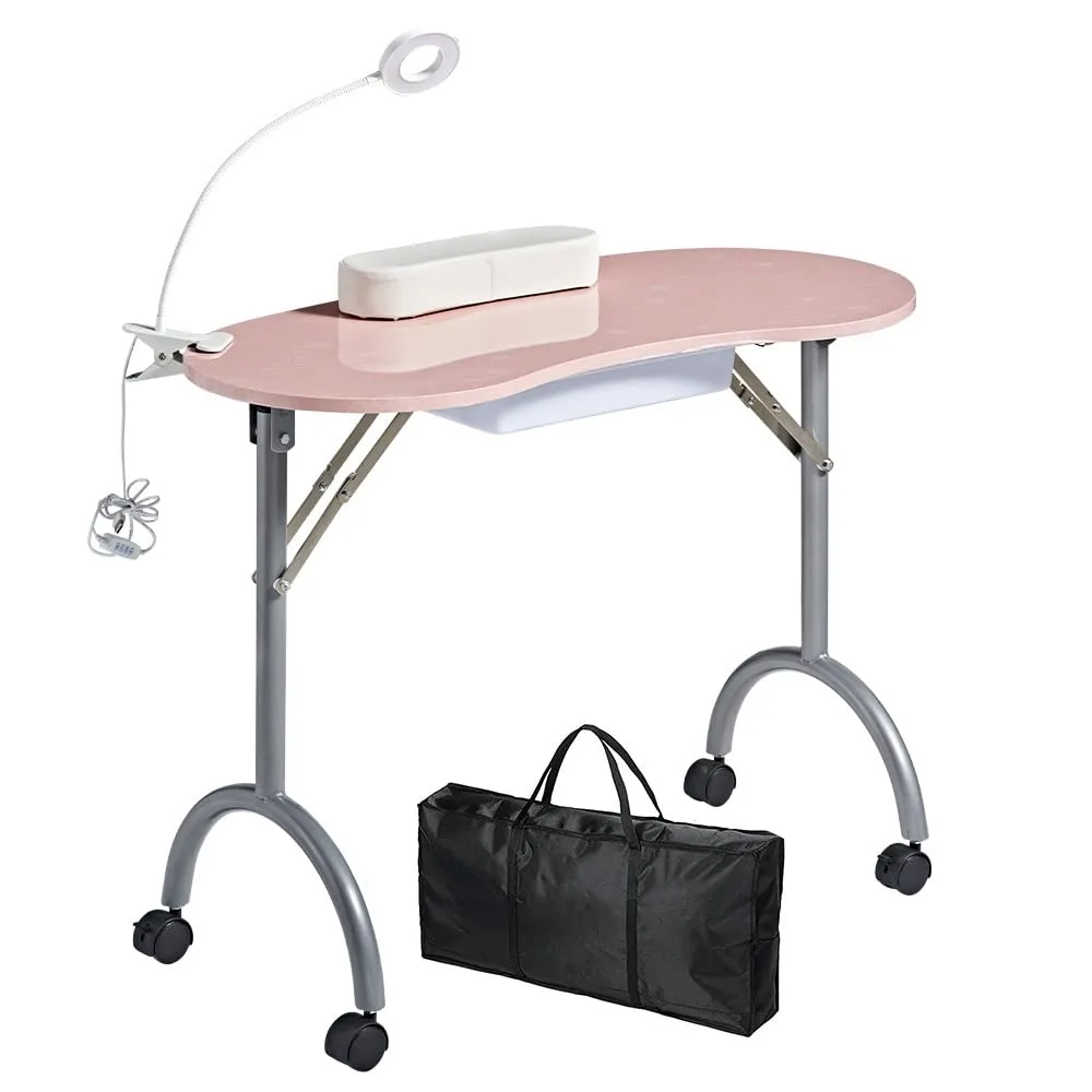 

Portable manicure table，Folding nail desk for teach with Large PP plastic drawer、LED-Light、Wrist rest、Carry Bag