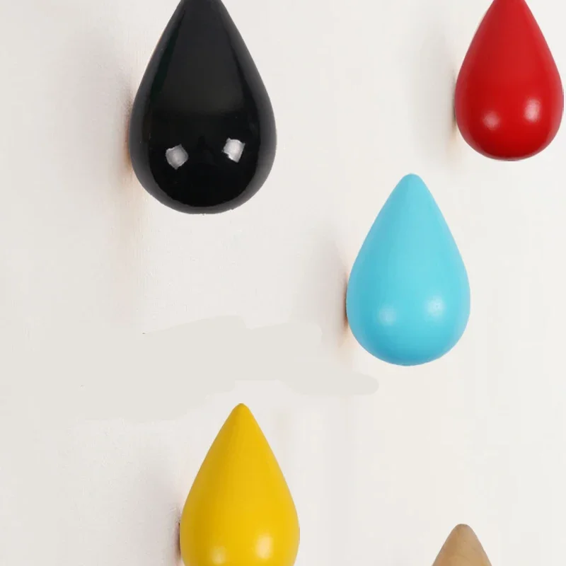 1PC Water Drop Shaped Hook Wood Wall Hanger Door Back Hanger Key Holder Handbag Hat Clothes Wooden Hook Decorative Hooks