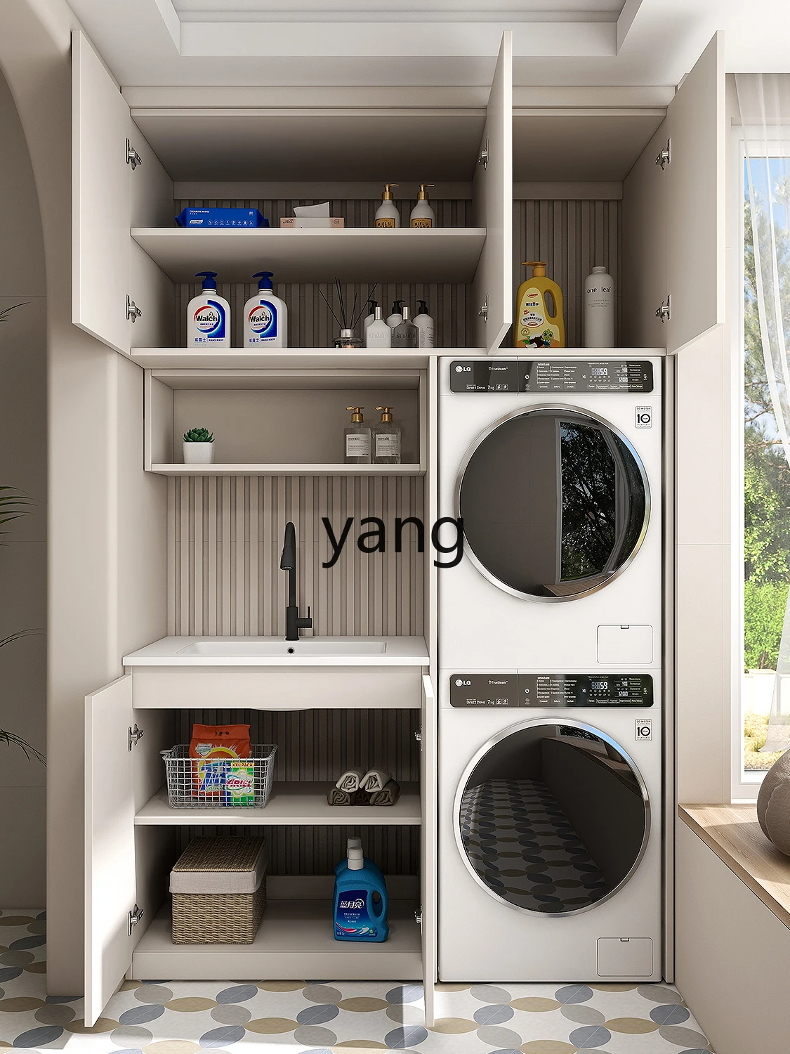 Yjq Stacked Cabinet Balcony Washing Machine Dryer All-in-One Cabinet Combination Double Washing Machine Cabinet