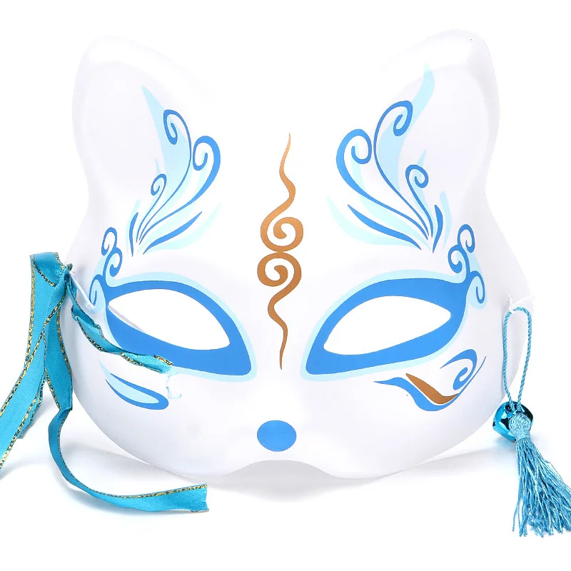 Anime Foxes Mask Japanese Cosplay Rave Hand-Painted Anime Demon Slayer Half Face Cat Masks Masquerade Festival Party Props