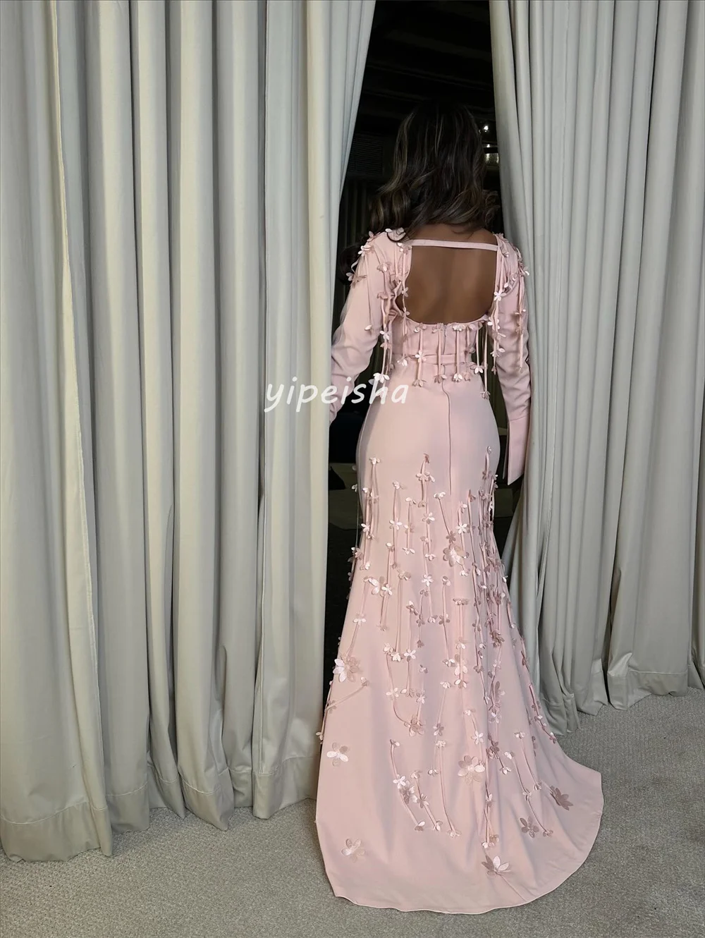 Vestidos largos personalizados con cuello en V y borlas de flores, Jersey de moda personalizado, vestidos para ocasiones a medida, tallas disponibles de alta calidad