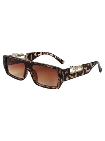 New Small Frame Sunglasses Metal Leopard Head Square Frame Sunglasses Women's Fashion One-piece Mirror Men's Glasses