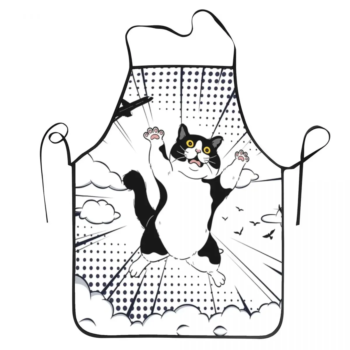 

Cat In Action-Tuxedo Skyfall Apron Chef Cooking Baking Tablier Sleeveless Bib Kitchen Cleaning Pinafore for Women Men Gardening