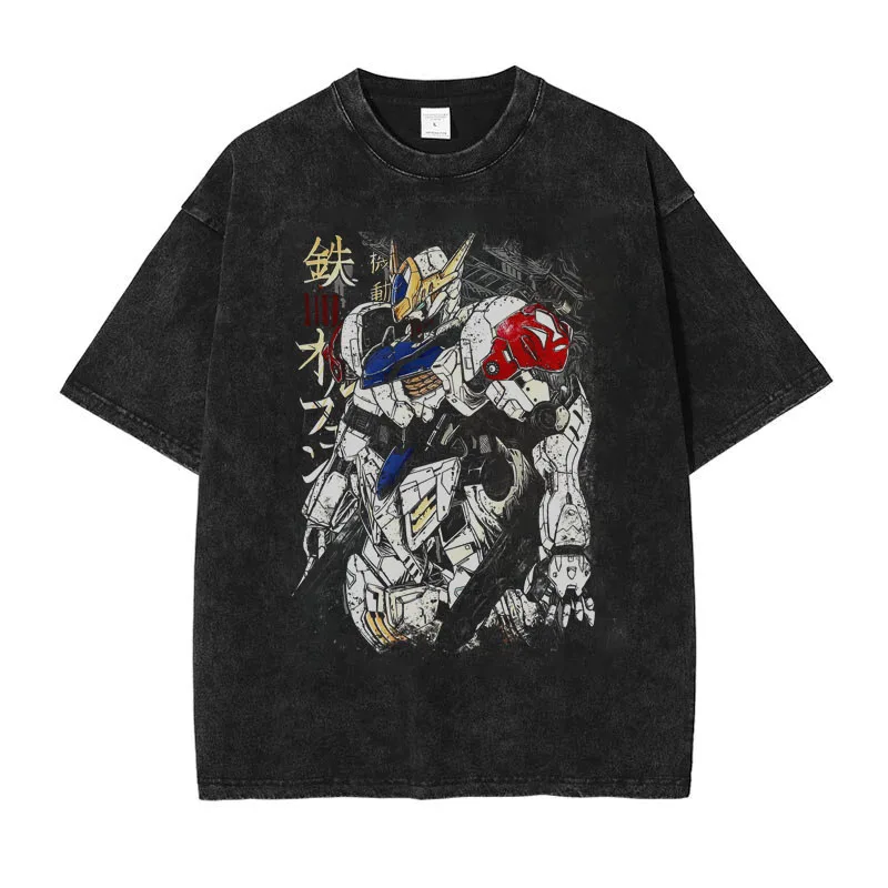 2026 New Gundam Mobile Suit Quality T-Shirt Men and Women Cotton Vintage Washed Print Retro Streetwear Sports Tops