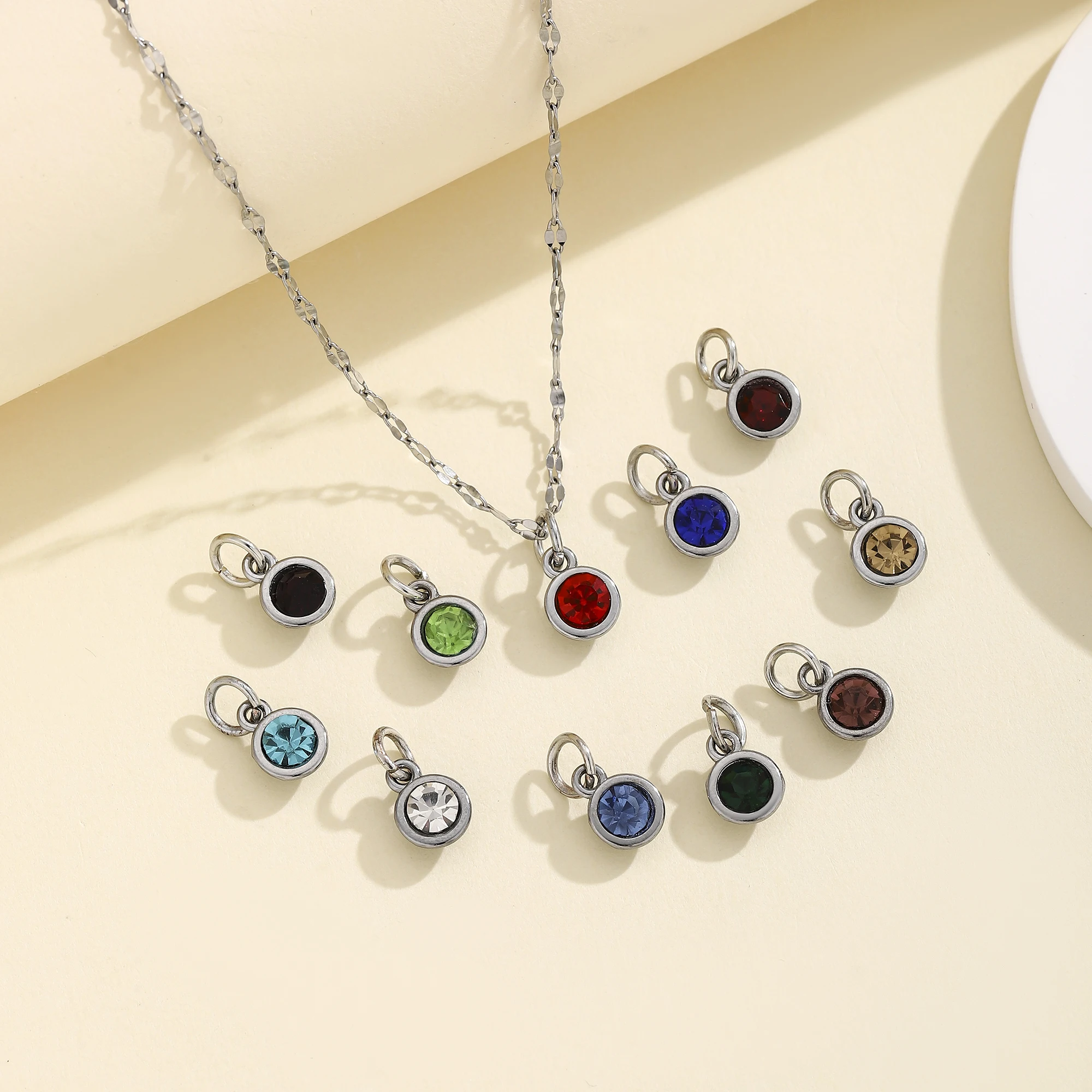 

White K Plated Birthstone Necklace for Women Mothers Dainty Blue Green Cubic Zirconia Pendant Necklace Birthday Gifts Jewelry