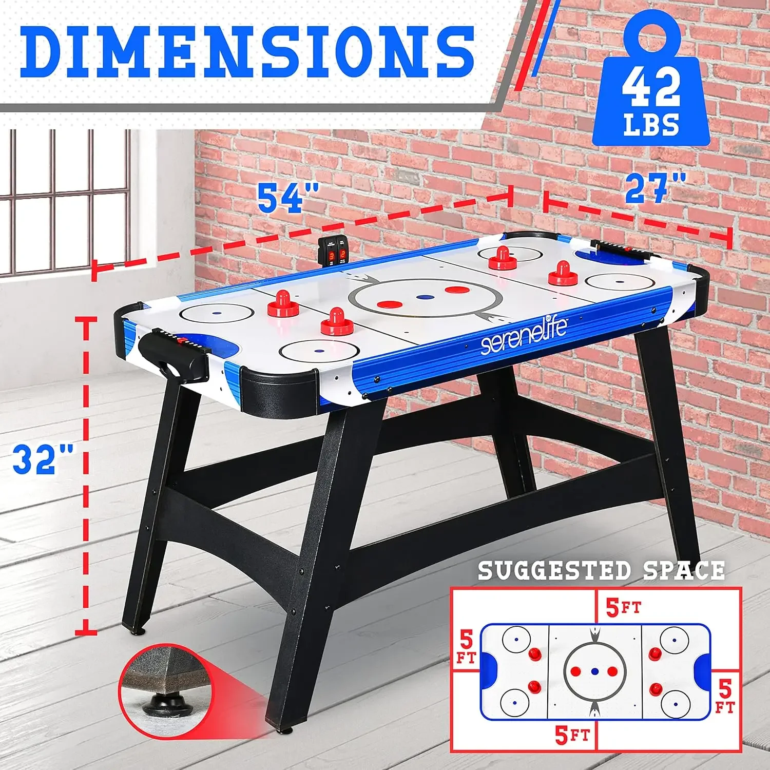 Air Hockey Game Table with 2X Stronger Motor, Digital LED Scoreboard, Puck Dispenser & Complete Accessories