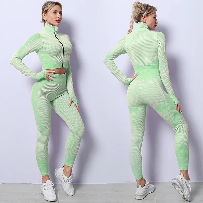 Seamless Long Sleeve Yoga Sets for Women, Female Sport Suit, Gym Wear, Running Clothes, Fitness Clothing, 2 or 3 Pcs